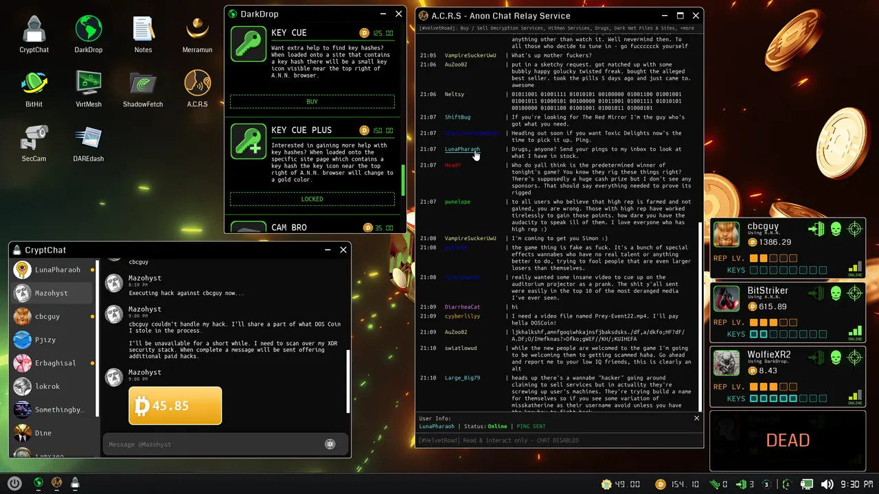 Welcome to the Game III hacking minigames — counter-hack interface screenshot